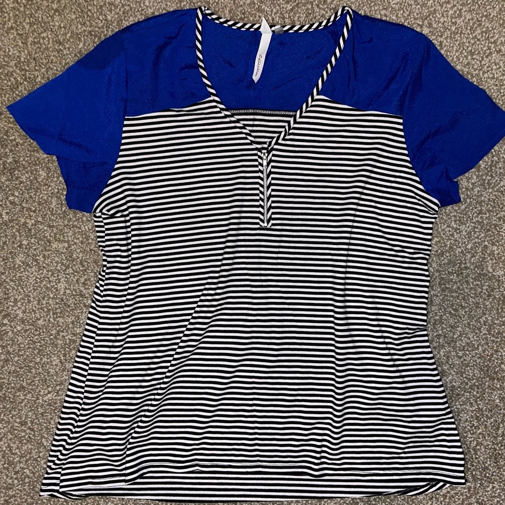Blue and Black Striped Women's Top
